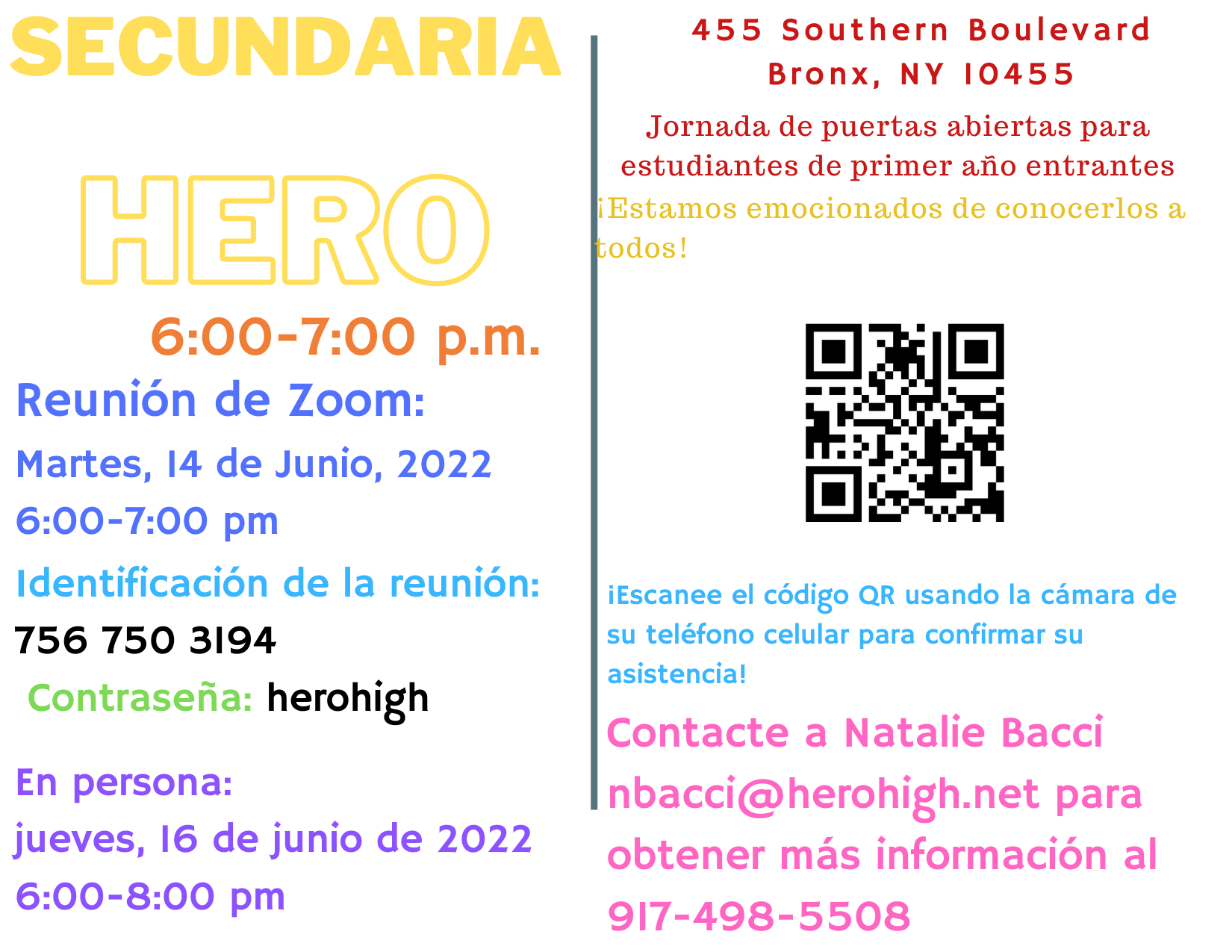 HERO High Freshmen Open House Flyer June 2022 Spanish